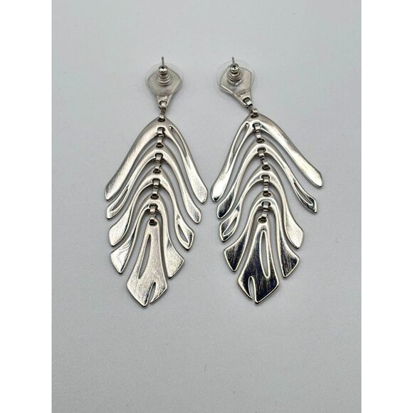 Kendra Scott Lotus Statement Earrings Silver Plated Dangle With Textured Design - Picture 2 of 7